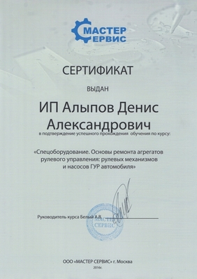 Сертификат Мастерсервис Алыпов