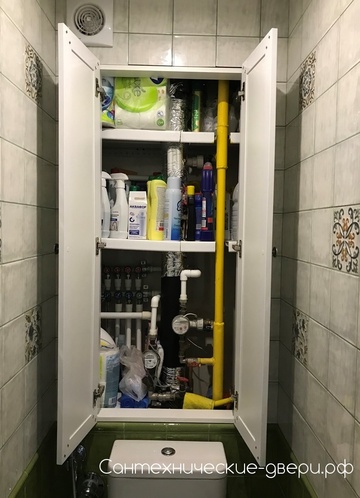 Фотография №4 Двери в сантехнический шкаф белые в МДФ рамке стояк за унитазом
