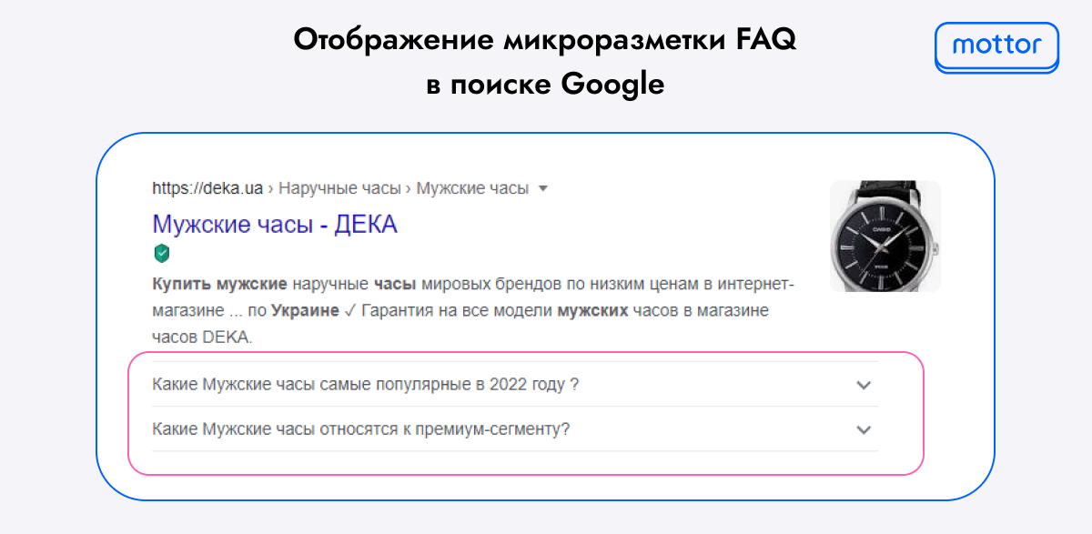 Пример отображения микроразметки FAQ в поиске Google