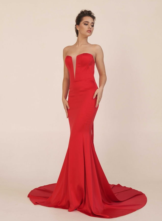 Пошить платье вечернее красное на корсете с в-образным вырезом на заказ по меркам