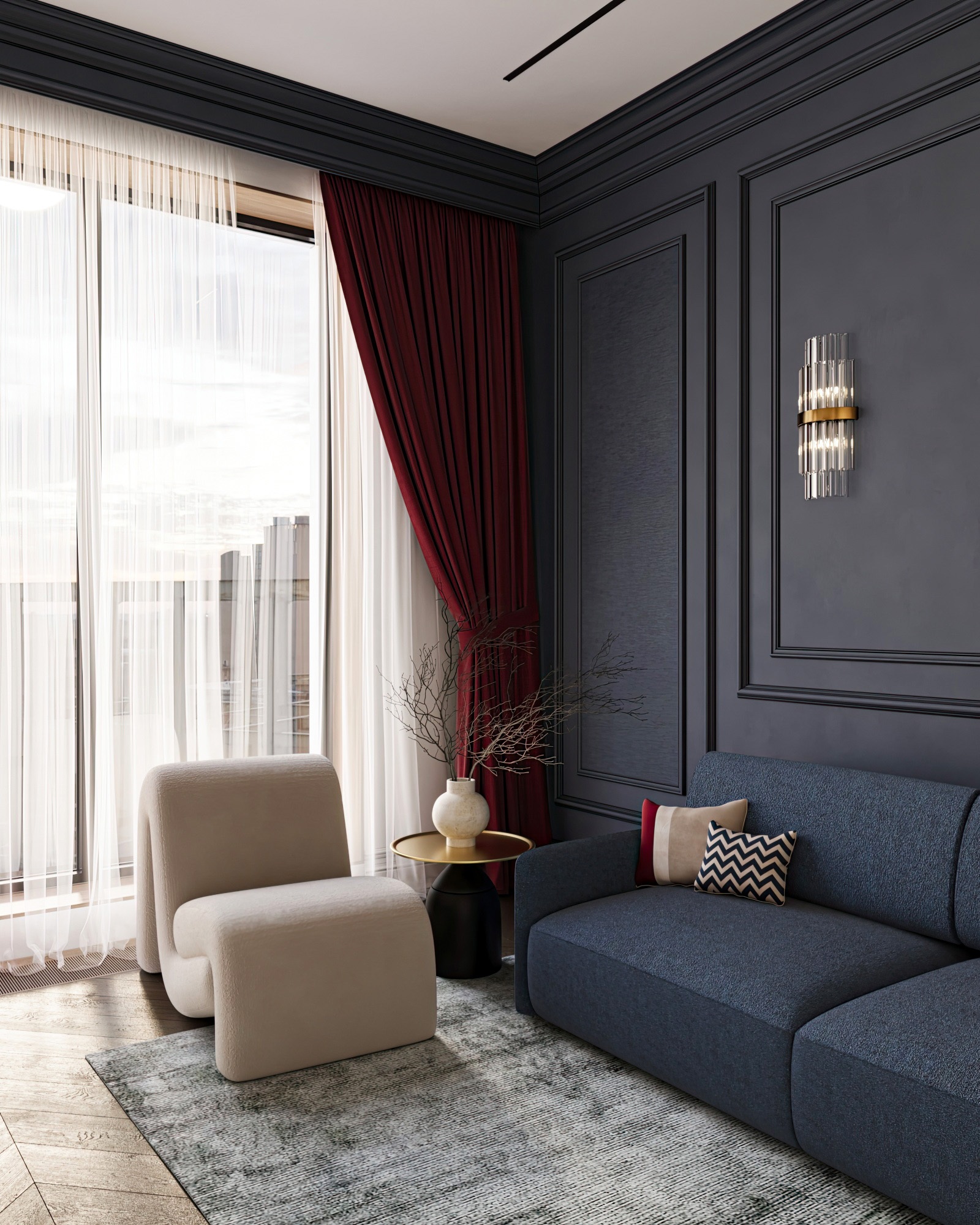 На фото диван в интерьере гостиной в современном стиле