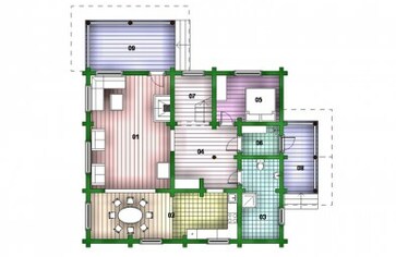 Проект Дома первого этажа из бревна под ключ 13х13,5 метра в Москве