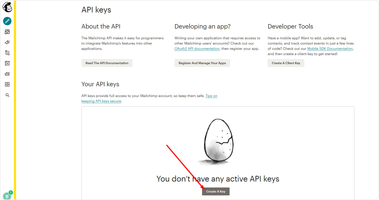 Создание нового api ключа