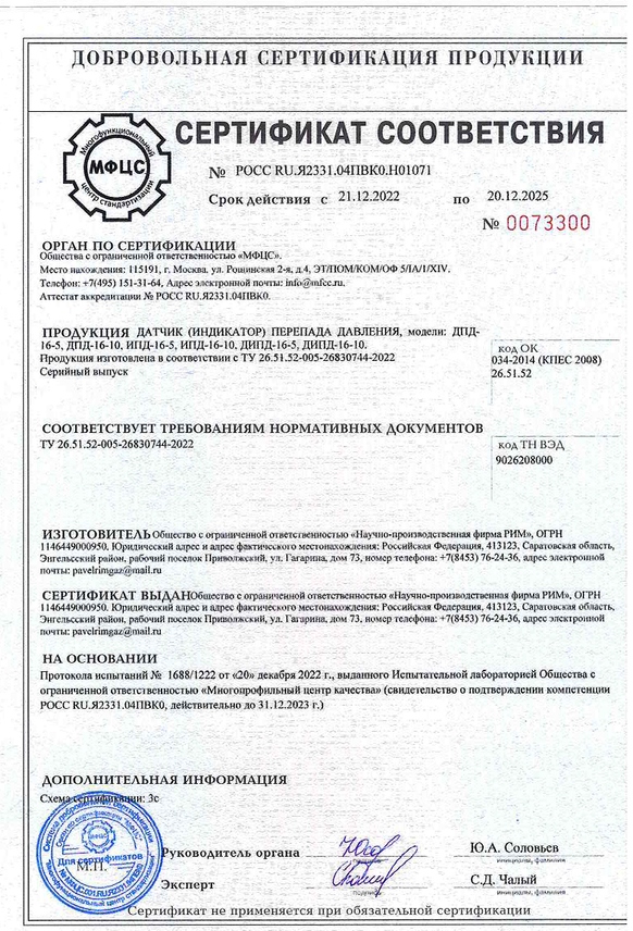 Сертификат соответствия ДПД(ИПД)