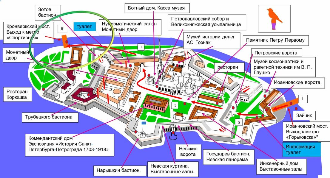 Схема Петропавловской крепости Иоанновсеий мост