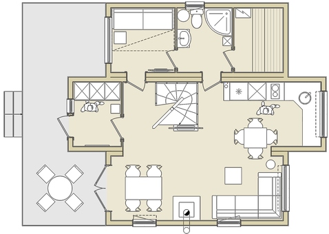 план первого этажа норвежского дома-бани 88