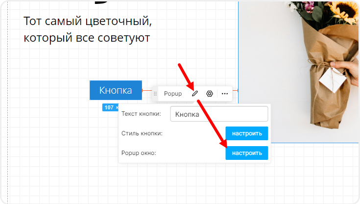 Меню всплывающего окна в кнопке