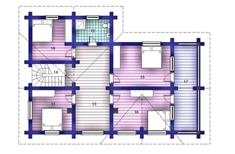 Проект Дома мансардного первого этажа из бревна под ключ 14,7х11,4 метра рубка в чашу