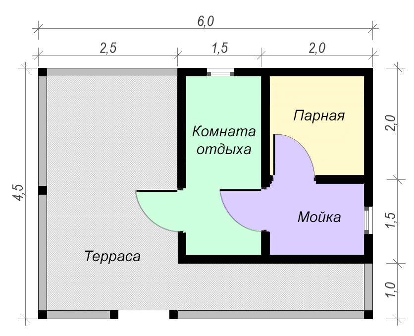 Проект бани 5х5 из бруса с верандой