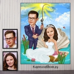 Подарок подруге на свадьбу, поздравление, шарж по фото, картина