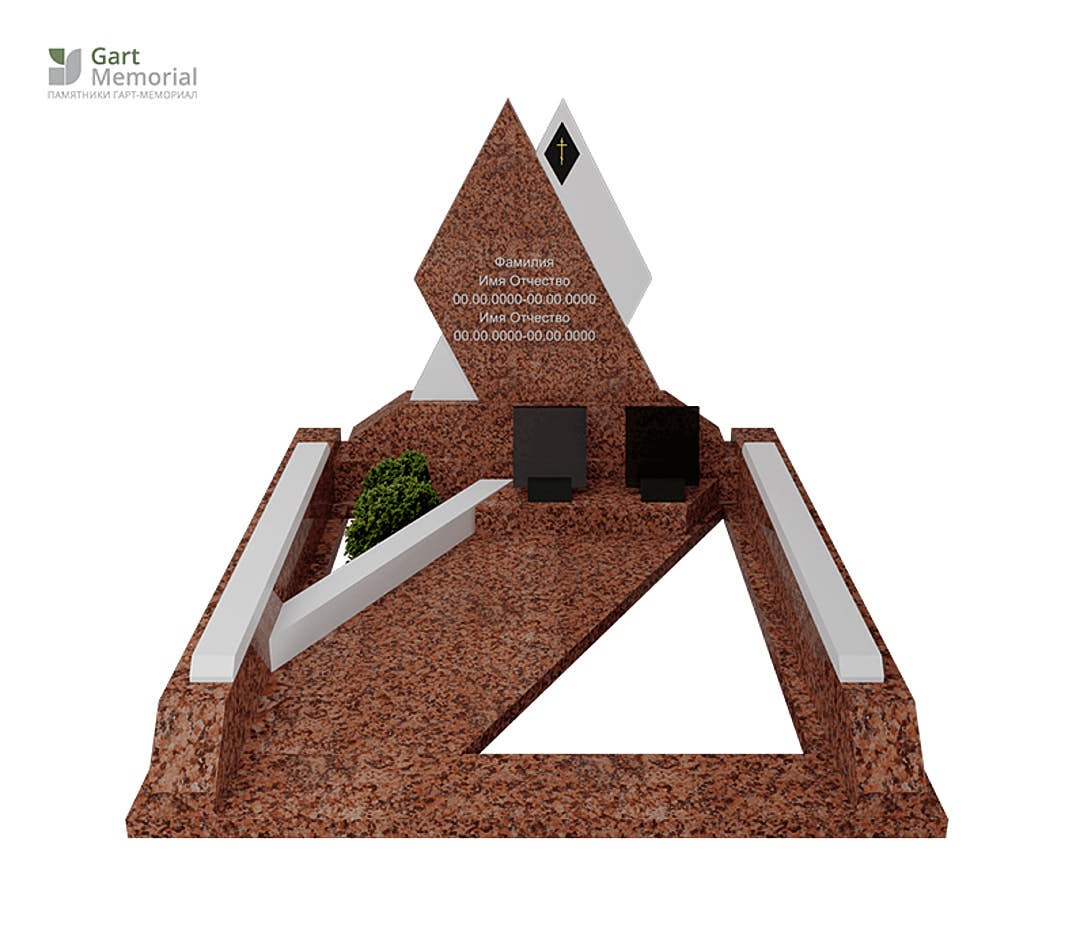 дизайнерский памятник из двух половин с коричневым гранитом
