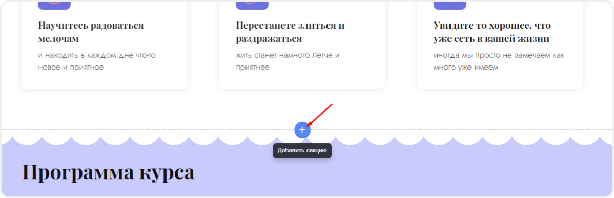 Добавление новой секции в редакторе mottor