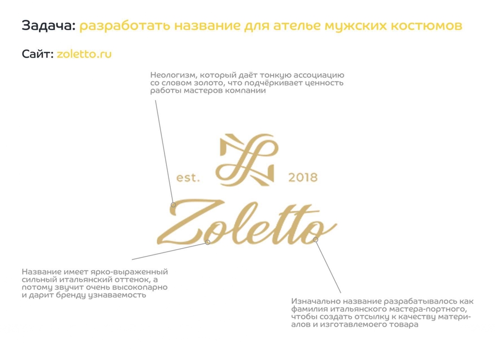 Пример нейминга и лого Zoletto
