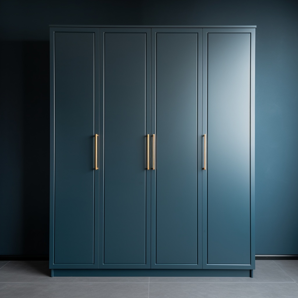 Недорогой темно-синий распашной шкаф из МДФ для спальни, купленный в СПб напрямую у производителя