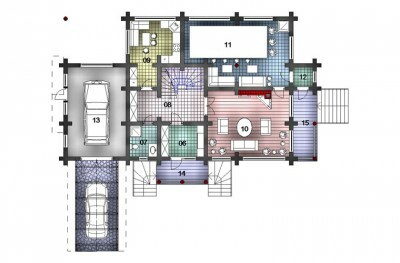 Проект Дома мансардного этажа в разрезе из бревна под ключ 20,25х12,6 метра 