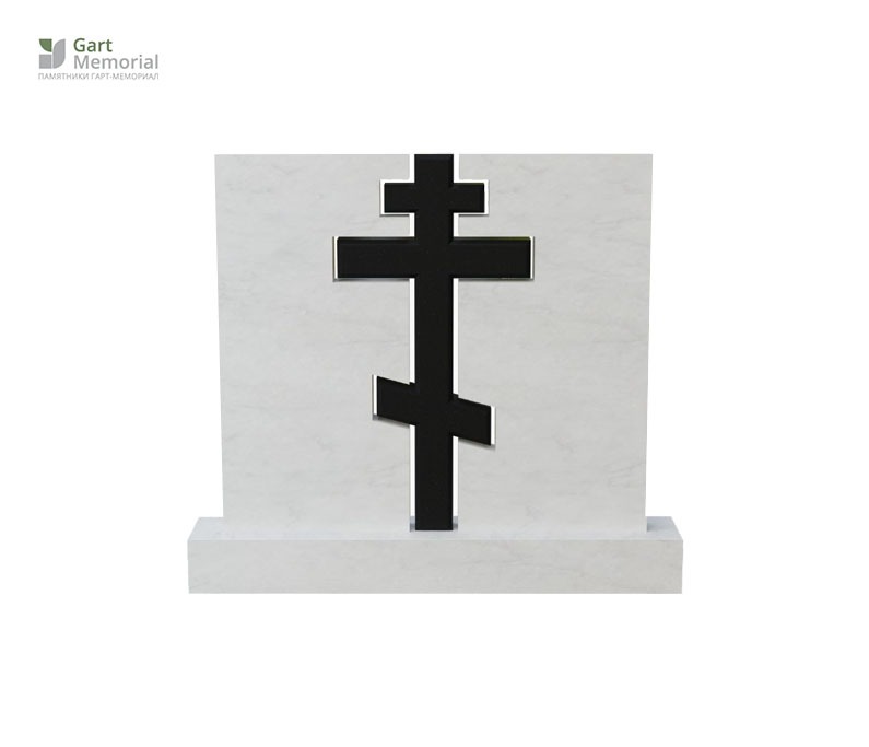 мраморный прямоугольный памятник с крестом из гранита