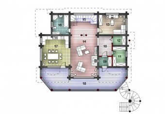 Проект Дома первого этажа в разрезе из бревна под ключ 14,40х12,9 метра 