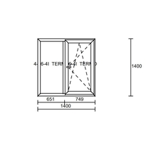 Пластиковое двухстворчатое окно 1400x1400 см Белое