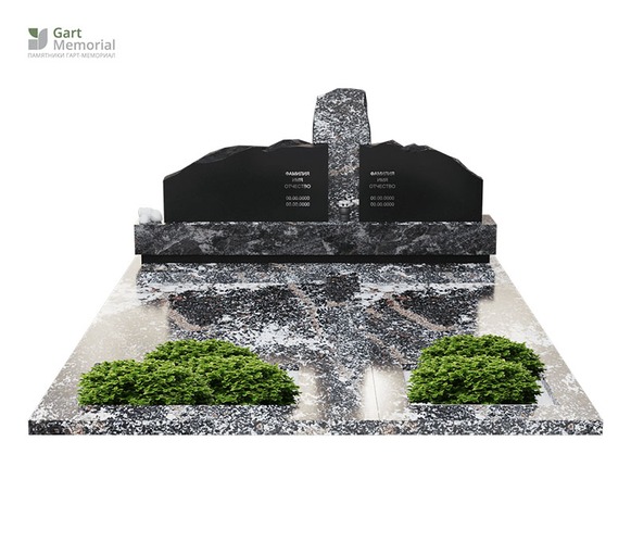 семейный комбинированный памятник из черного и серого природного гранита