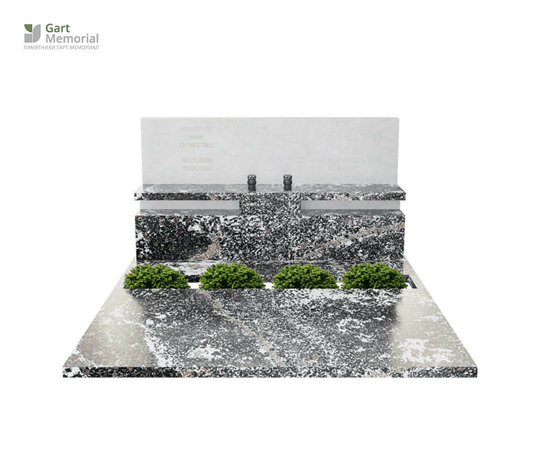 мемориальный комплекс с классической горизонтальной стелой из мрамора и плитой из цветного гранита