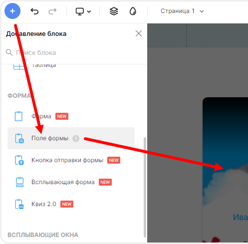 Добавление поля формы в квиз