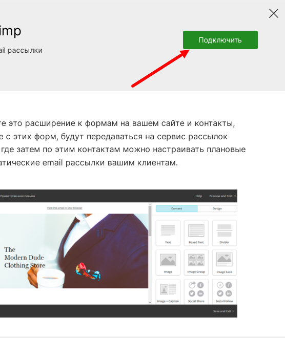 Подключение интеграции с сервисом рассылок Mailchimp
