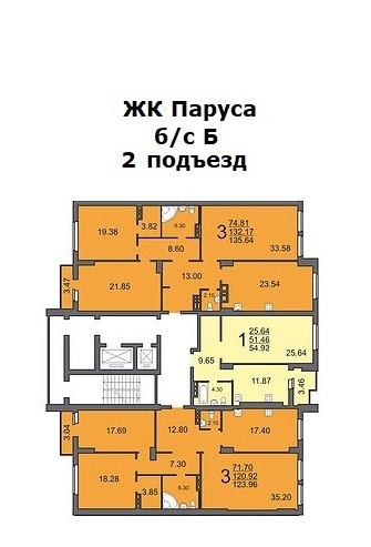ЖК Паруса план этажа секции Б