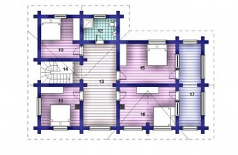 Проект Дома мансардного этажа из бревна 14,7х11,4 метра под ключ в Москве и МО