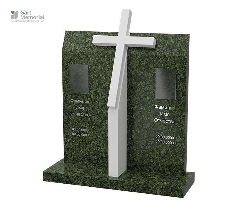 семейный памятник из зеленого гранита с крестом