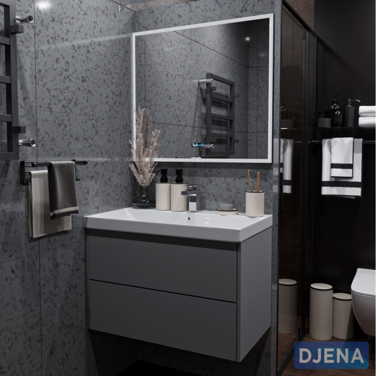 Тумба Djena Амелия 60 подвеcная 2 ящика Графит с системой открывания PUSH-TO-OPEN.
