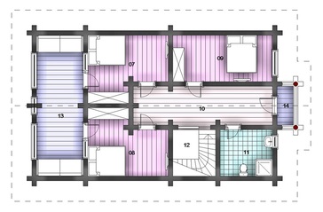 Проект Дома первого этажа из бревна под ключ 13,8х7,7 метра рубка в чашу