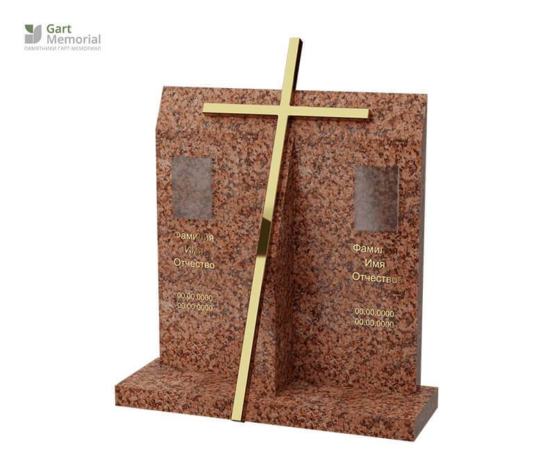 памятник из коричневого гранита с металлическим крестом