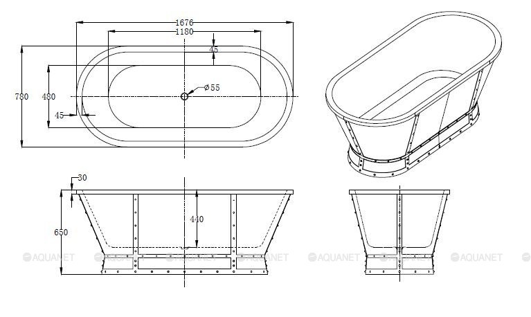 Отдельно стоящая акриловая ванна BelBagno 167x78 BB35