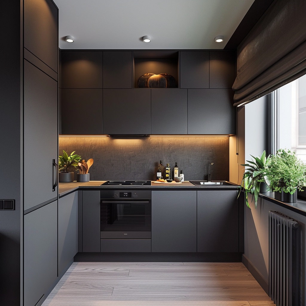 Изысканная угловая кухня серого цвета с LED-подсветкой на заказ в СПб