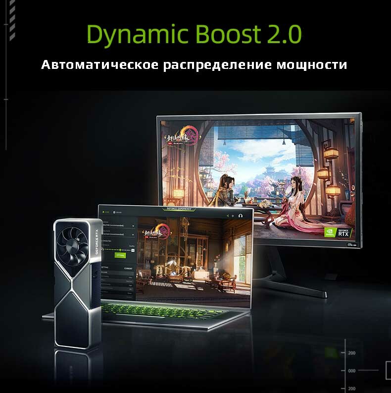 Видеокарта GeForce 3060 RTX ноутбука позволяет использовать автоматическое распределение мощности 2.0