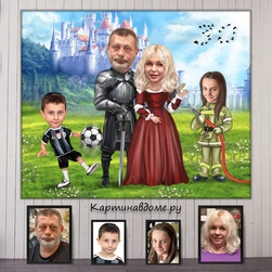 Подарок мужу на годовщину свадьбы. Шарж по фотографии, семья, дети