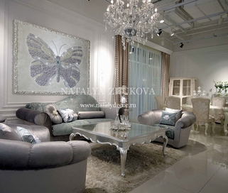 Интерьерная сверкающая картина для гостиной с хрустальными стразами и серебряной поталью