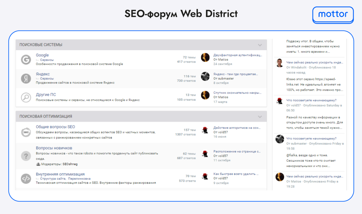 Скриншот популярного SEO форума: Web district