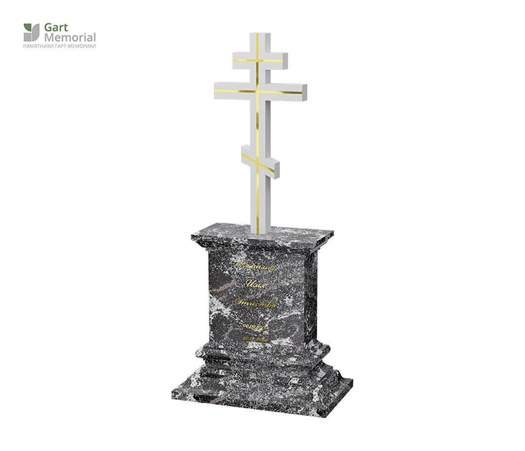 Памятник из серого гранита с мраморным крестом