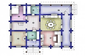 Проект Дома первого этажа из бревна 14,7х11,4 метра под ключ в Москве и МО