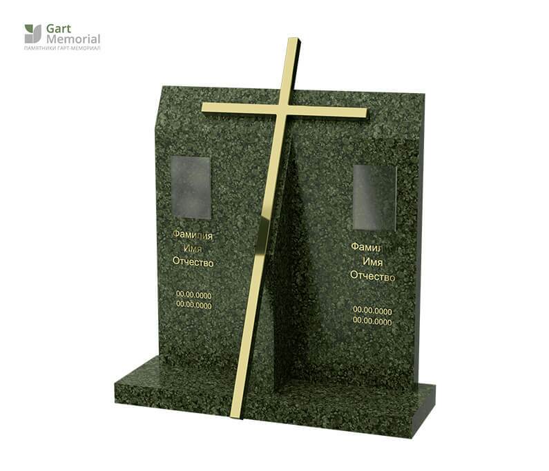 памятник из зеленого гранита с металлическим крестом 