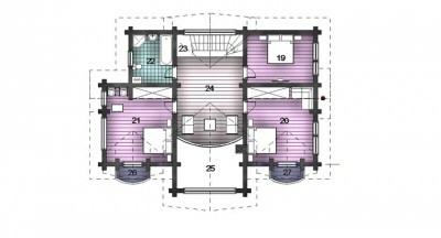 Проект Дома мансардного этажа в разрезе из бревна под ключ 14,40х12,9 метра 