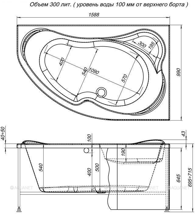 Акриловая ванна Aquanet Capri 160x100 R (с каркасом)