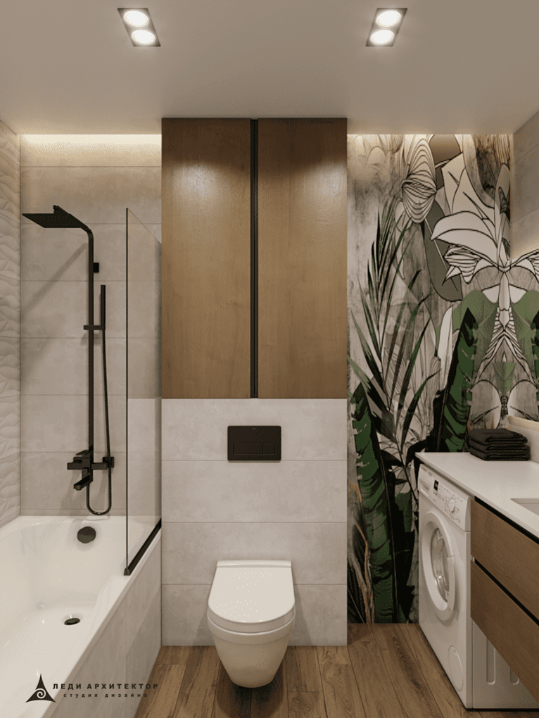 Интерьер красивого санузла с ванной в ЖК Залесный