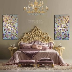 Декоративное панно на стену с перламутровыми камелиями инкрустированные хрустальными стразами