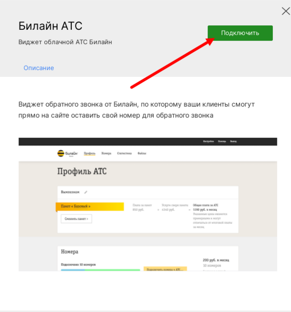 Подключение Билайн АТС в настройках сайта