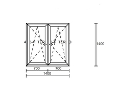 Пластиковое двухстворчатое окно ROTO+ 1400x1400 см Белое