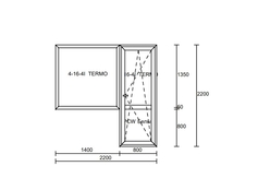 Окно с балконной дверью ROTO+ 2200 x 2200 см Белое