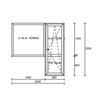 Окно с балконной дверью ROTO+ 2200 x 2200 см Белое